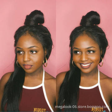 MegaLook Cheap Semi Medical Wig Peruvian silk Straight wave Human Hair Lace Closure Wigs